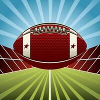 A vibrant American football on a dynamic stadium background with bold colors and star details evoking the spirit of the game vector