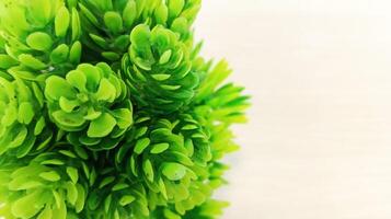 Artificial plastic grass leaves on the left. photo