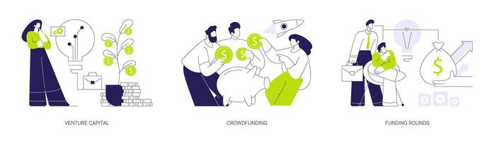 Raising money for startup abstract concept illustrations. vector