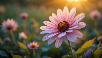 Pink Flower at Sunrise with Dew Drops photo