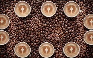 Coffee beans and cups of coffee photo