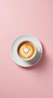 A cup of coffee with a heart shape on top of a saucer photo