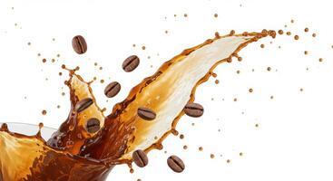 Coffee splash in glass with coffee beans photo