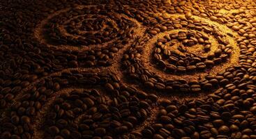 Coffee beans are arranged in a spiral pattern photo