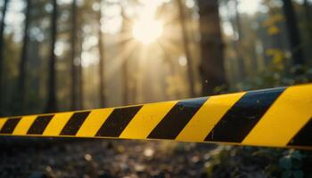 Caution Tape in Sunlit Forest photo