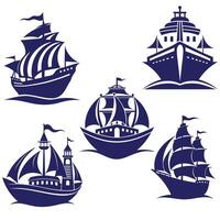 blue ships digital art white background vector