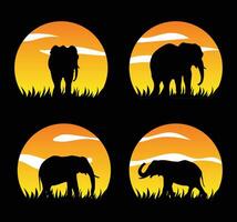 Silhouette of Elephant, Wildlife diversity and ecology of savanna. vector
