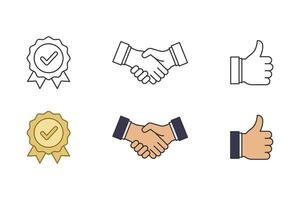 Handshake, thumbs up, and checkmark icons vector