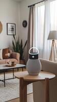 A smart speaker is sitting on a table in a living room photo