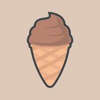 chocolate ice cream cone with outline flat design vector