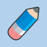 blue pencil with outline flat design. vector