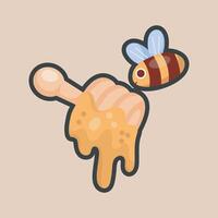 honey and bee with outline flat design. vector