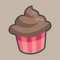 chocolate muffin cake with outline flat design. vector