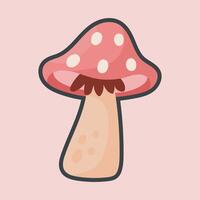 cute red mushroom with outline flat design. vector