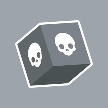 black skull cube with outline flat design. vector