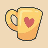 yellow glass with love sign in outline flat design. vector