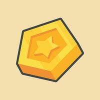 golden star coin token with outline flat design. vector
