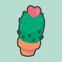 cute cactus with outline flat design. vector