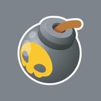 black bomb with skull sign in outline flat design. vector