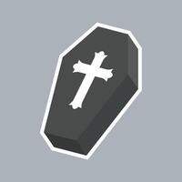 black coffin with outline flat design. vector