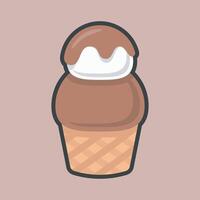 chocolate ice cream bowl with outline flat design. vector