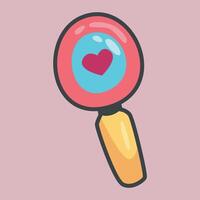 magnifier with love sign in outline flat design. vector