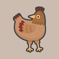 brown chicken with outline flat design. vector