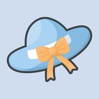 blue girly hat with outline flat design. vector