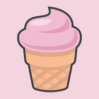 strawberry ice cream with outline flat design. vector