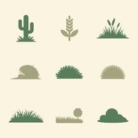 Plants and Landscapes Icons Set with Grass and Ground Cover vector