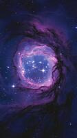 A cosmic background with a purple nebula and the brilliance of bright stars in deep space photo
