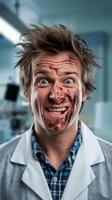A man with a messy face and a dirty face photo