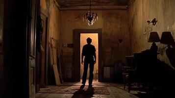 In a dimly lit room a camera operator employs a steadicam to follow an actors emotional performance moving through the space with precision to maintain a seamless connection betwee photo