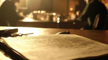 Handwritten movie script and fountain pen on table during filmmaking photo