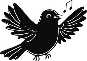 cheerful singing bird silhouette on white backgroud art. vector