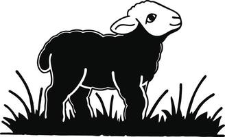 adorable lamb silhouette on white background. vector