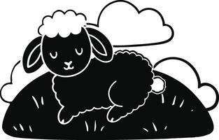 adorable lamb silhouette on white background art. vector