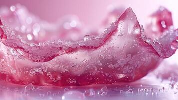 A close-up of a translucent pink object with bubbles, evoking a sense of elegance and fluidity. photo