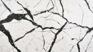 A close-up view of a marble surface with distinct black and white veining patterns. photo