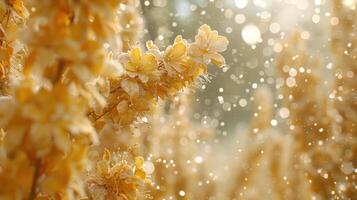 A close-up of golden flowers with soft bokeh, creating a serene, dreamy atmosphere. photo