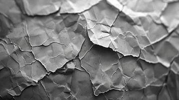 Close-up of crumpled paper texture in grayscale, showcasing intricate details and patterns. photo