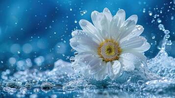 A close-up of a white flower splashing in water, creating a serene and refreshing atmosphere. photo