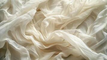 A close-up view of soft, flowing cream-colored fabric showcasing elegant draping. photo