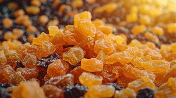 A close-up of orange and black dried fruits, showcasing their texture and color. photo