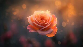 A close-up of a blooming rose with soft lighting and a dreamy background. photo