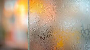 A close-up of a frosted glass surface with condensation, creating an abstract effect. photo