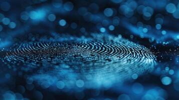 A close-up of a fingerprint pattern in a blue, bokeh background, evoking a sense of mystery. photo