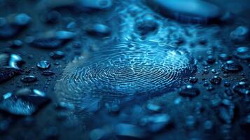 Close-up of water droplets creating ripples on a surface, showcasing texture and movement. photo