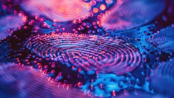 Abstract representation of a fingerprint with vibrant colors and patterns. photo