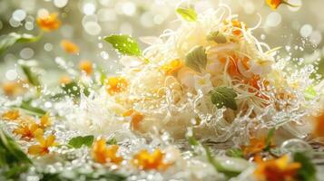 A vibrant splash of fresh ingredients creating a lively food scene. photo
